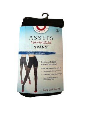 SPANX Assets Black Zig Zag shaping Tights Size 4 NEW